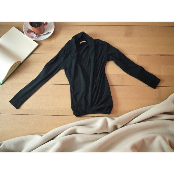 Papaya Dark Green Open Front Drape Cardigan – Lightweight Soft Knit Sweater - Picture 2 of 6